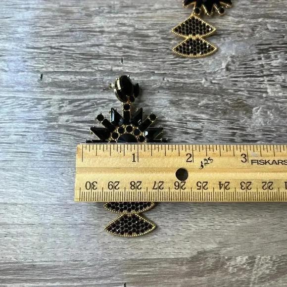 Fashion Jewelry Black Rhinestone Dangle Statement Earrings - Picture 9 of 9
